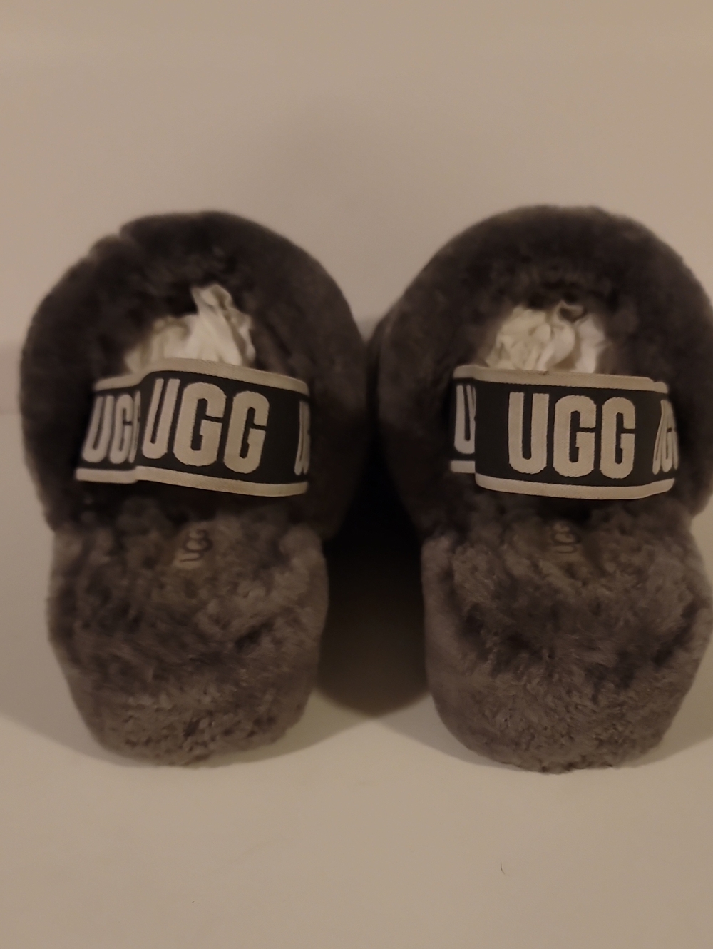 UGG Charcoal Shearling Slide Slippers with Branded Strap